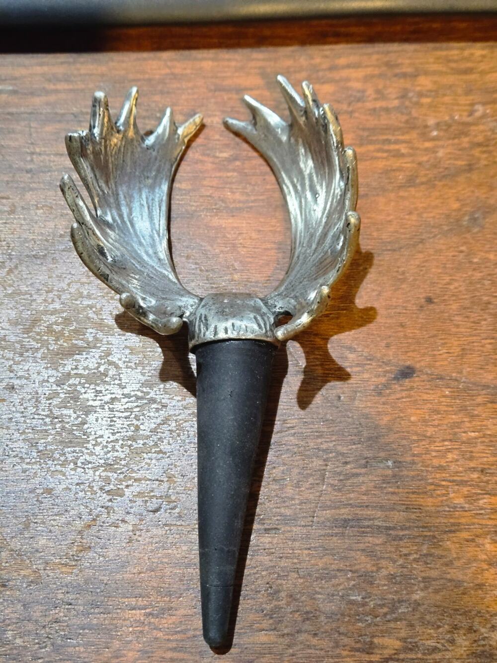 Rustic Moose Antler Wine Bottle Stopper Silver Tone Metal Lodge Cabin Barware